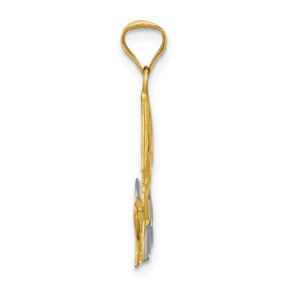 14k Yellow Gold Rhodium Diamond-Cut Girl Communion Semi-solid Pendant