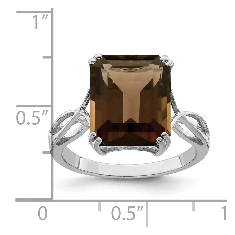 Sterling Silver Rhodium Smoky Quartz Ring Size 8
