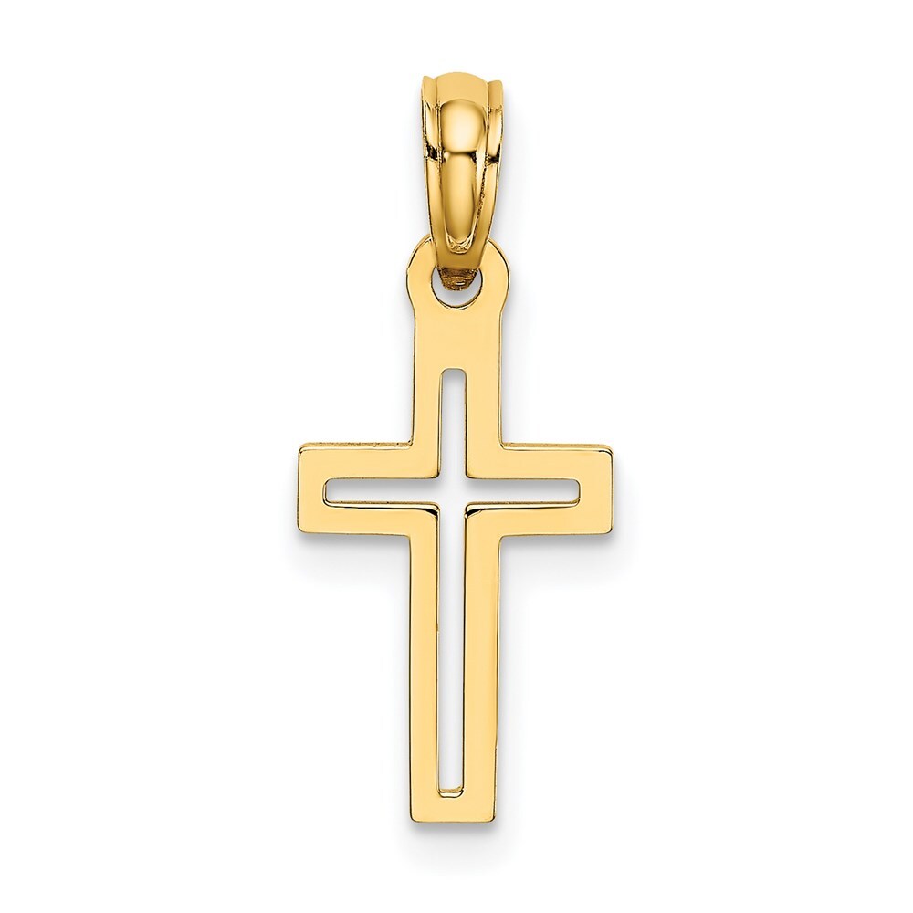 14k Yellow Gold Diamond-Cut Cross Charm Pendant for Women