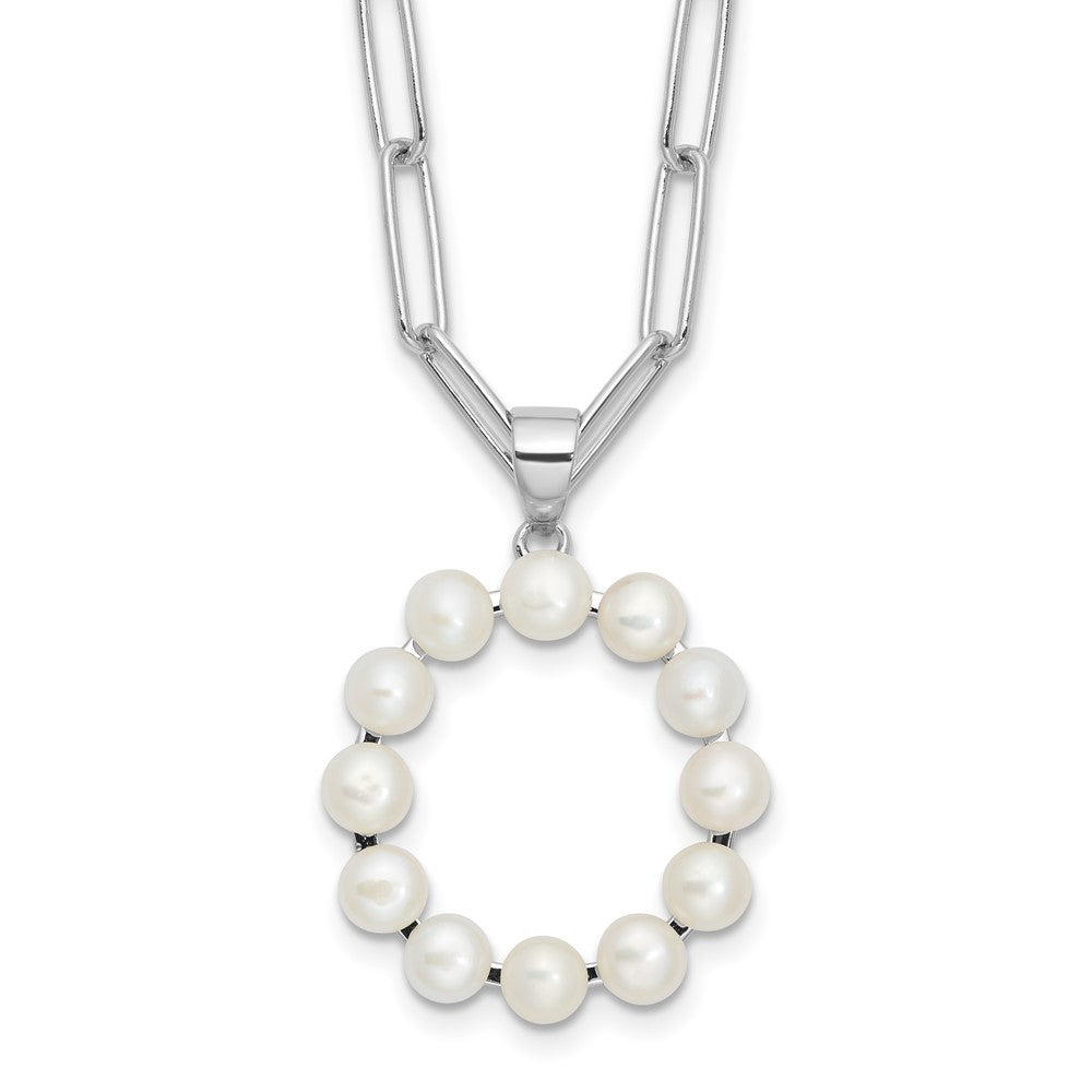 Sterling Silver 3-5.5mm White Button Cultured Pearl LETTER O Necklace 18"