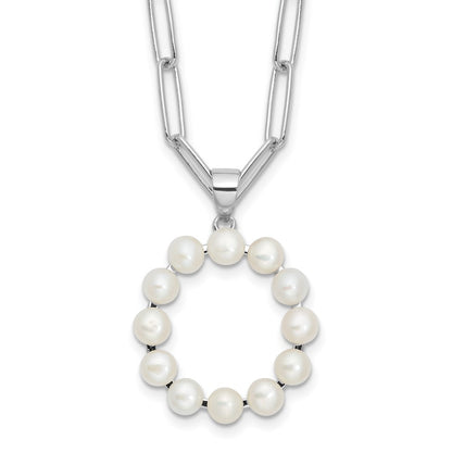 Sterling Silver 3-5.5mm White Button Cultured Pearl LETTER O Necklace 18"