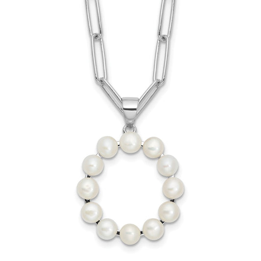 Sterling Silver 3-5.5mm White Button Cultured Pearl LETTER O Necklace 18"