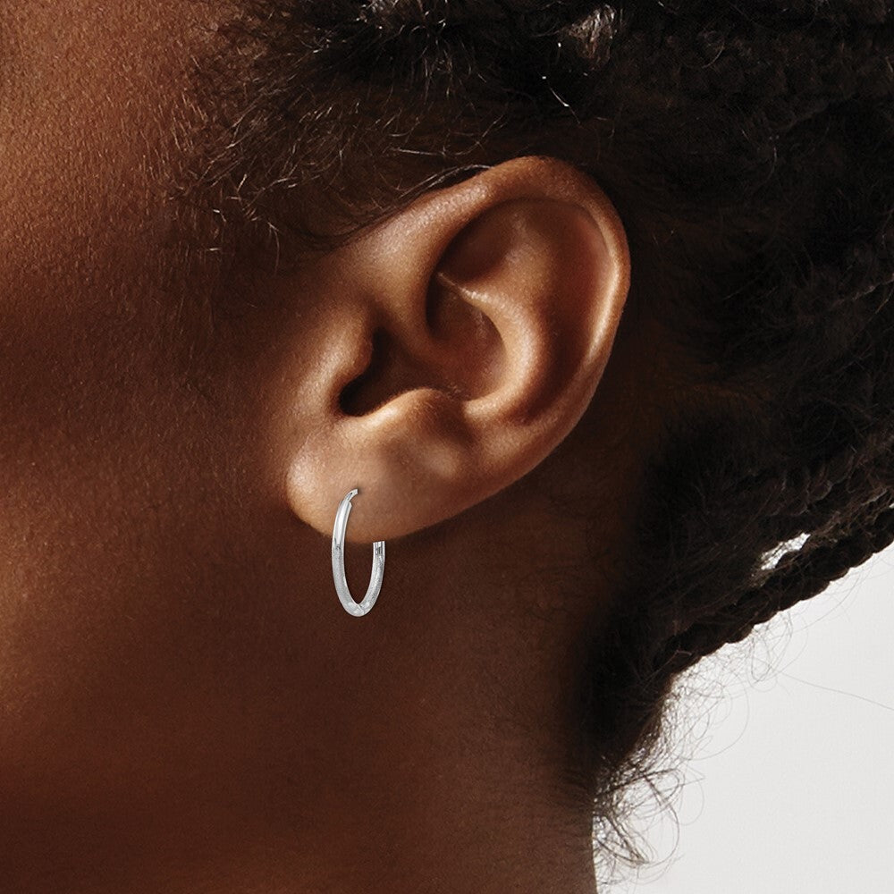 14k White Gold 1.5mm Diamond-cut Endless Hoop Earrings Gift for Women