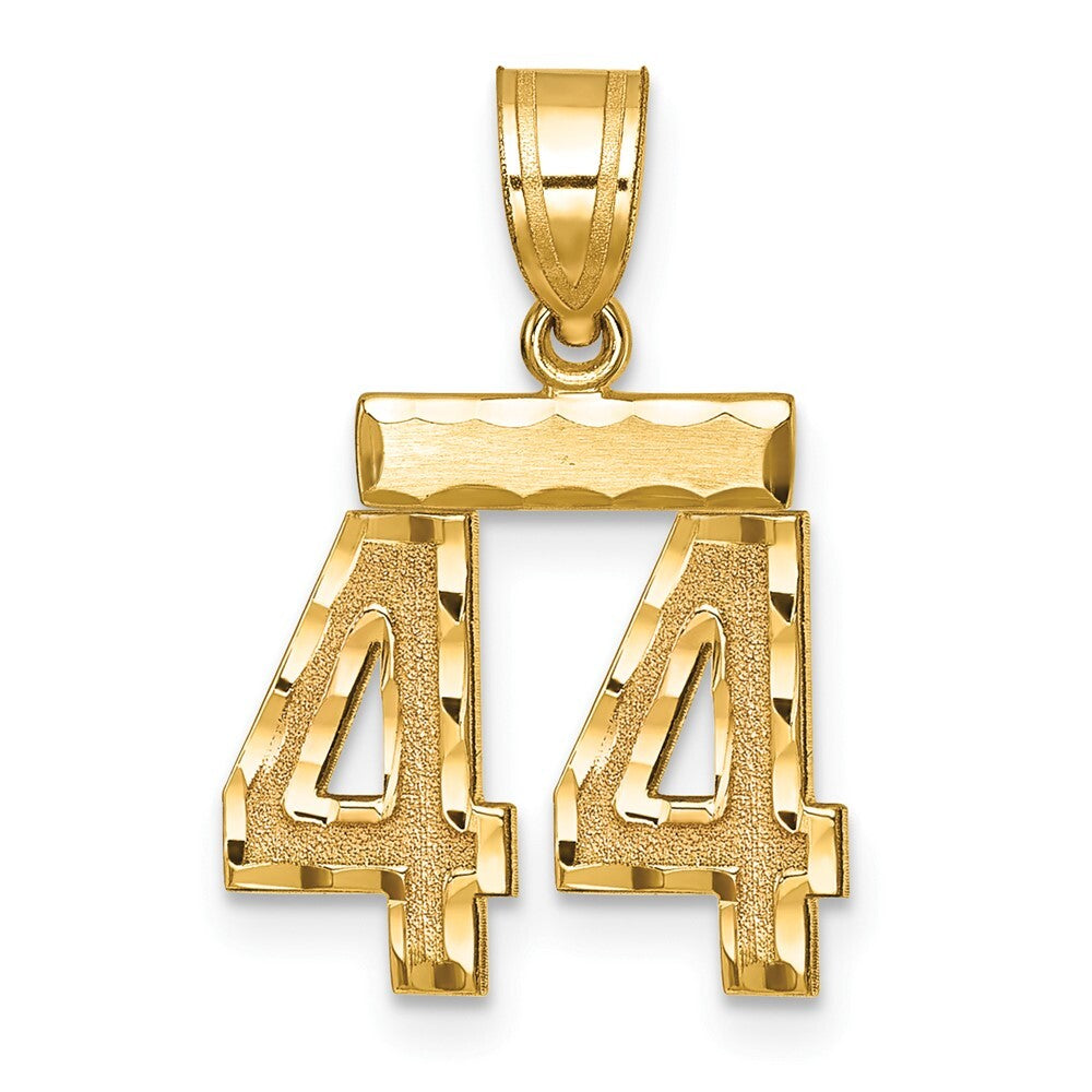 14k Yellow Gold Small Brushed Diamond-cut Number 44 Charm Pendant for Women