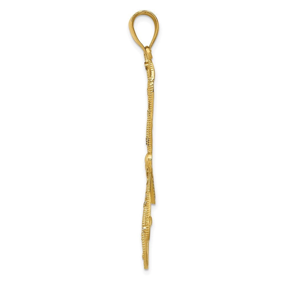 14k Yellow Gold Rhodium Polished Diamond-Cut Filigree Dragonfly Pendant