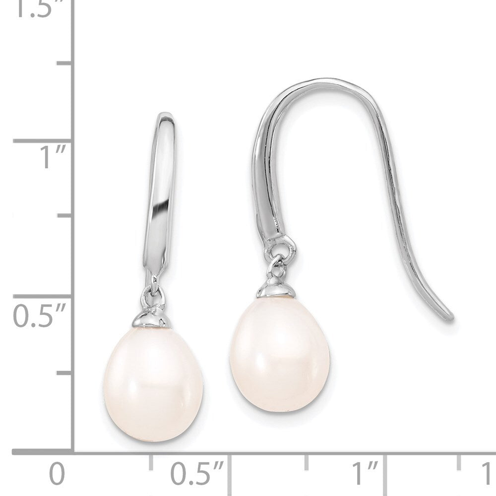 Sterling Silver 8-9mm White Teardrop Freshwater Cultured Pearl Dangle Earrings