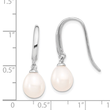 Sterling Silver 8-9mm White Teardrop Freshwater Cultured Pearl Dangle Earrings