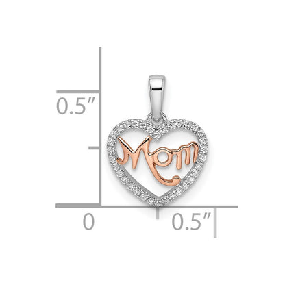 14k Two-tone Gold Diamond White and Rose Mom Heart Pendant for Women