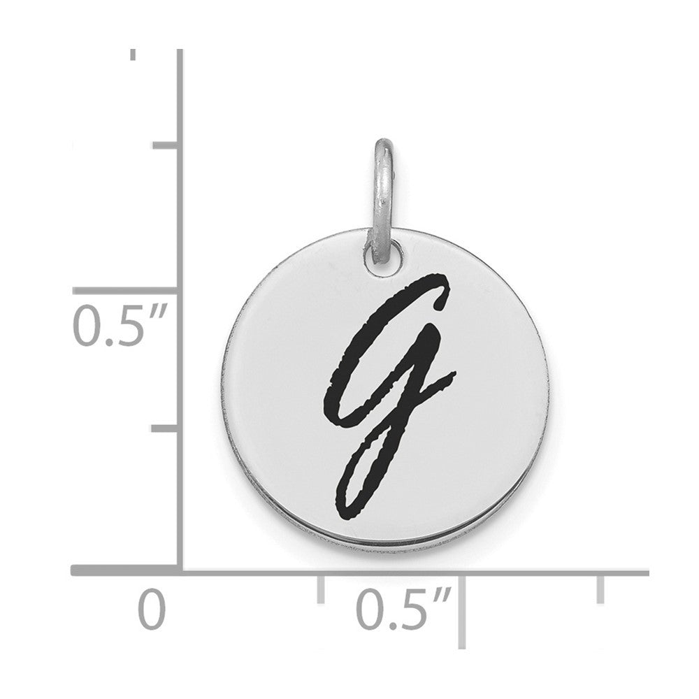 14K White Polished Black Enamel Letter G Initial Disk Charm