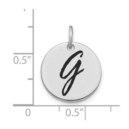 14K White Polished Black Enamel Letter G Initial Disk Charm