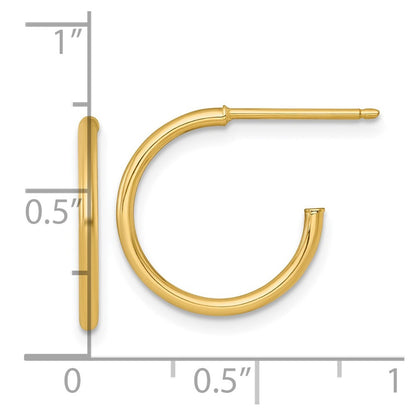 14k Yellow Gold Polished 1.5 x 16mm Solid C-Hoop Earrings Gift for Women