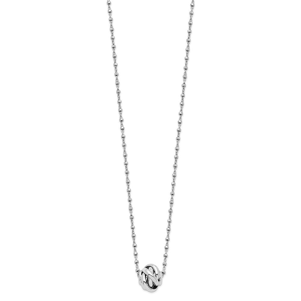 Sterling Silver Rhodium-plated Polished Love Knot Diamond-Cut Chain Necklace