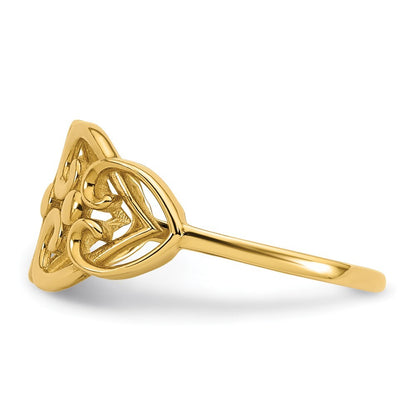 14K Yellow Gold Polished Cut Out Fancy Hearts Design Ring Size 7