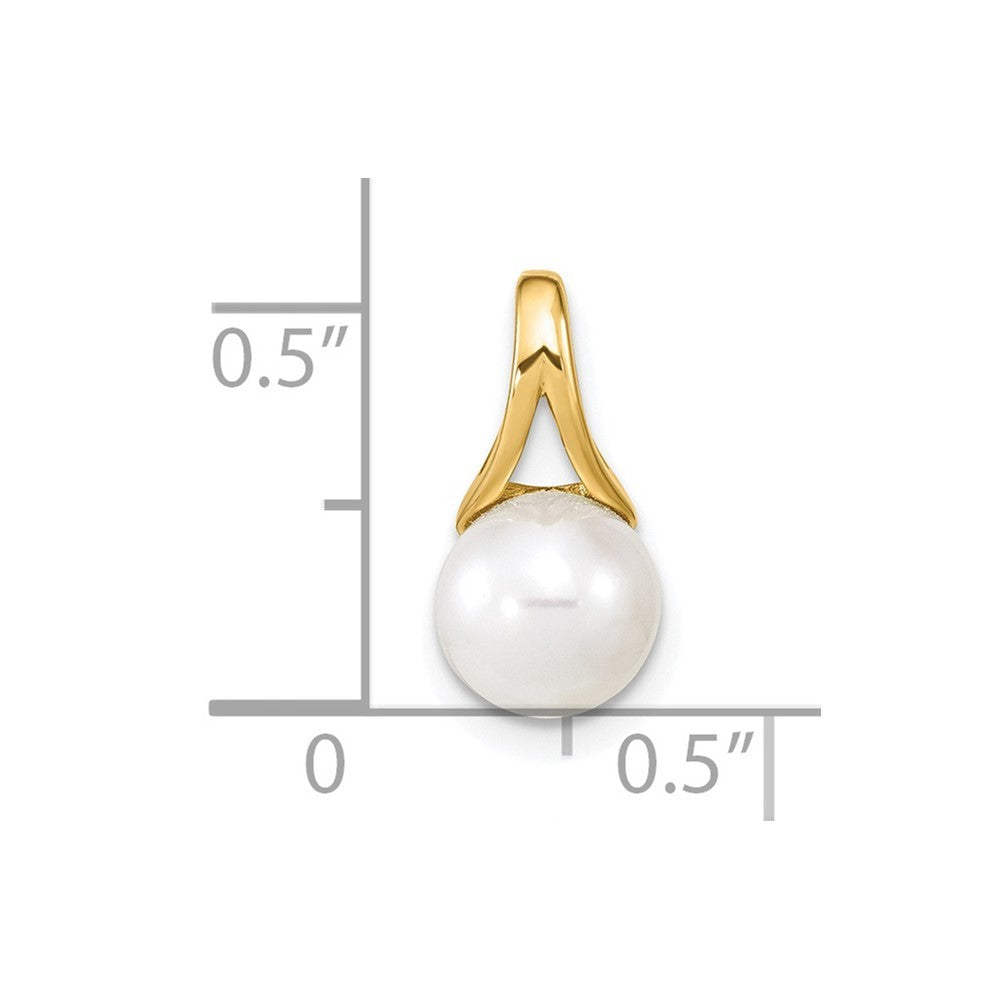 14k Yellow Gold 7-8mm White Round Freshwater Cultured Pearl Polished Pendant
