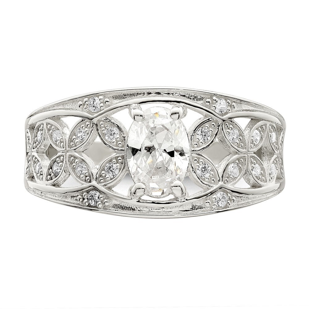 Sterling Silver CZ Flower Ring Size 6