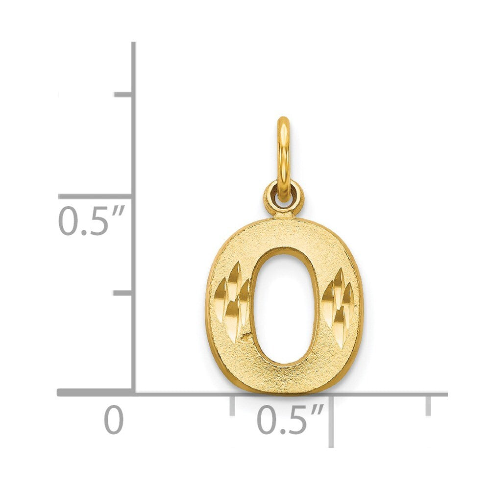 14k Yellow Gold Satin Diamond-cut Letter O Initial Charm Pendant for Women