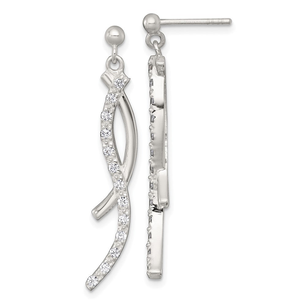 Sterling Silver Polished Fancy CZ Swirl Dangle Earrings
