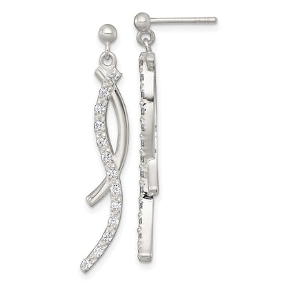 Sterling Silver Polished Fancy CZ Swirl Dangle Earrings
