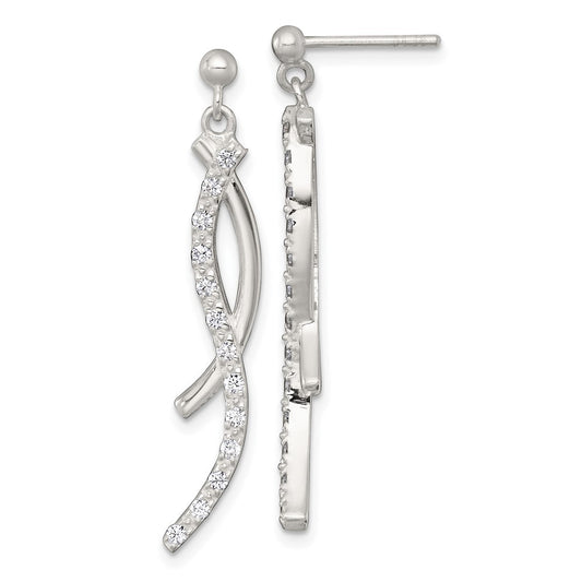 Sterling Silver Polished Fancy CZ Swirl Dangle Earrings