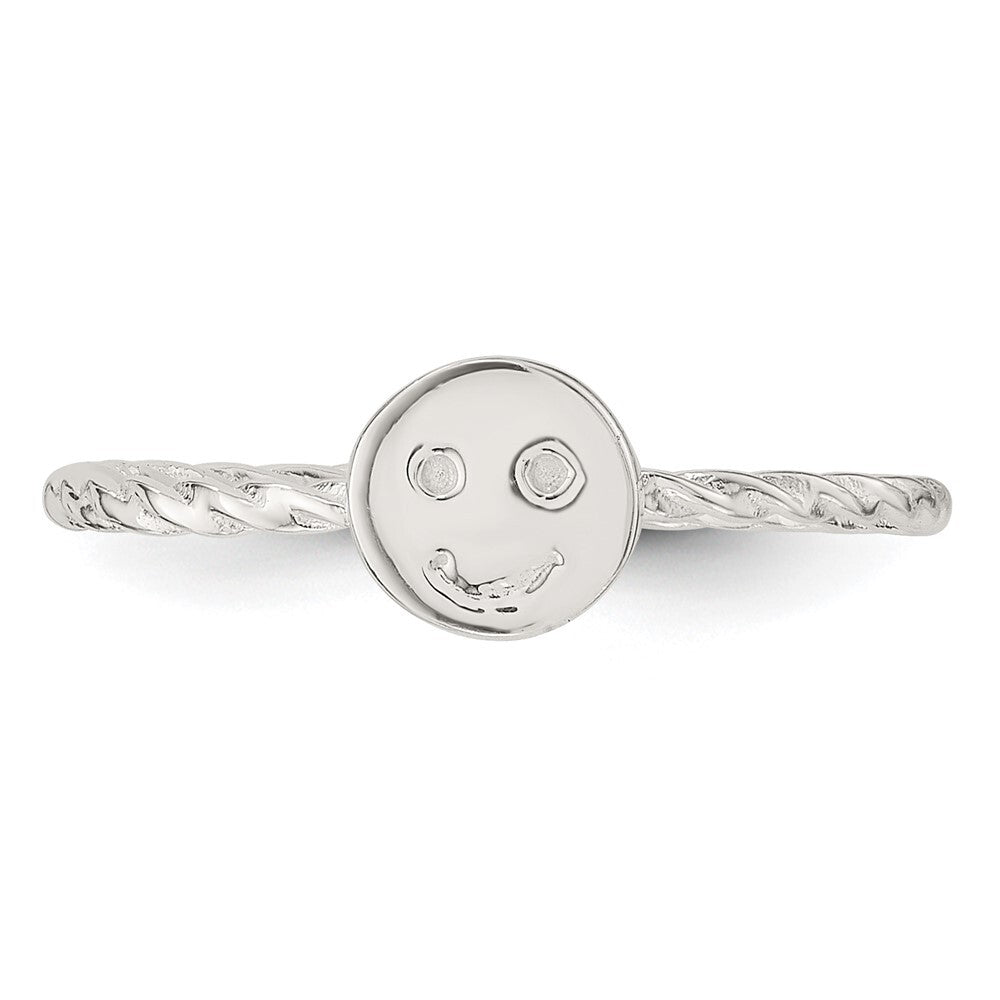 Sterling Silver Polished Smiley Face Twisted Ring Size 8