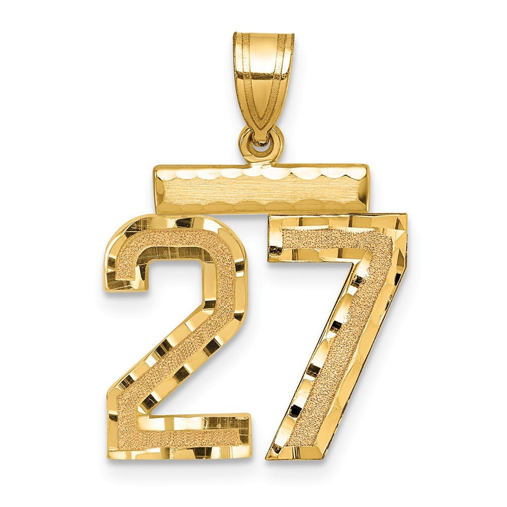 14k Yellow Gold Medium Diamond-cut Number 27 Charm Pendant for Women