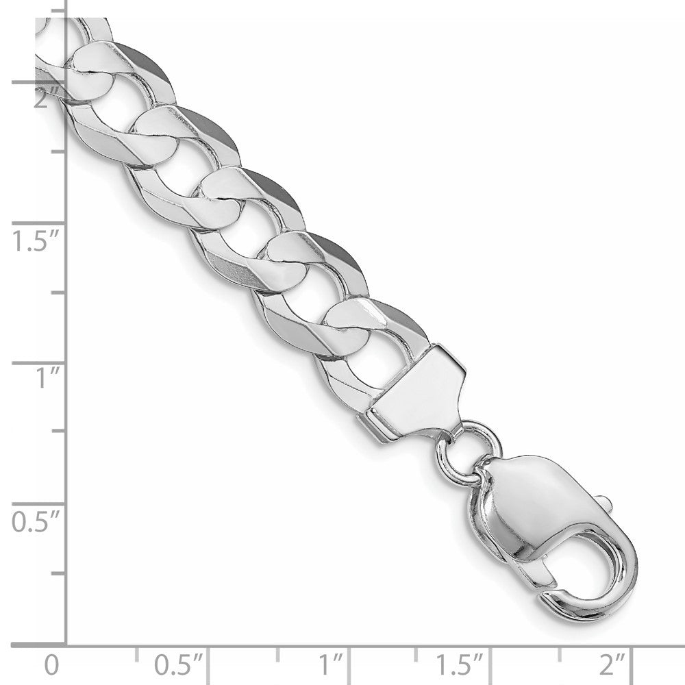 Sterling Silver Rhodium-plated 9.75mm Concave Beveled Curb Chain Bracelet