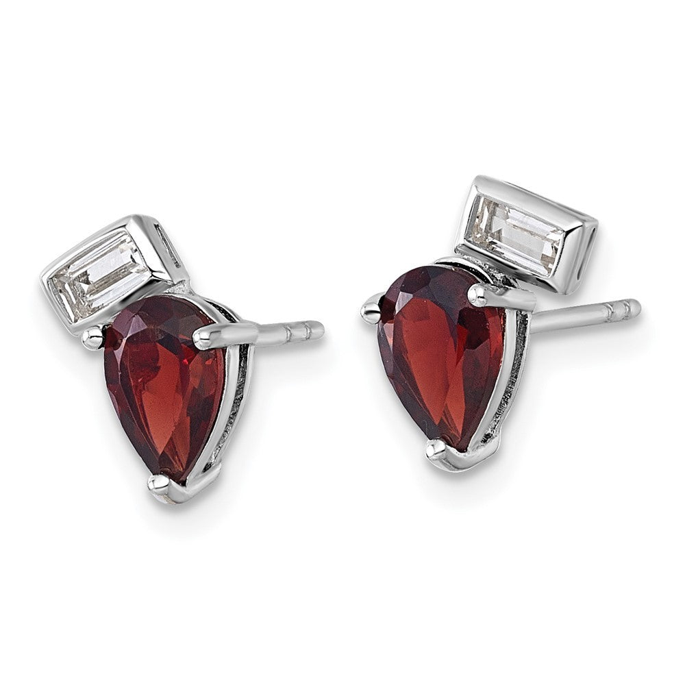 Sterling Silver Polished Pear Garnet and Emerald-cut Topaz Earrings