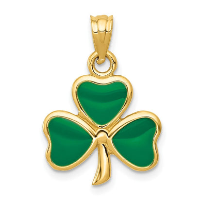 14k Yellow Gold Enameled 3 Leaf Clover Pendant for Women