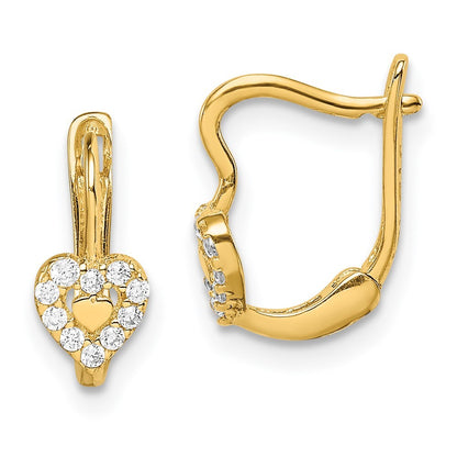 14k Yellow Gold Cubic Zirconia Double Heart Hoop Earrings Gift for Women