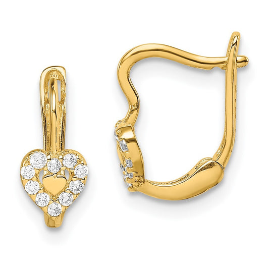 14k Yellow Gold Cubic Zirconia Double Heart Hoop Earrings Gift for Women