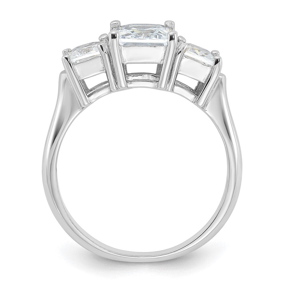 Sterling Silver Rhodium-plated Three Stone Cubic Zirconia Ring Size 6