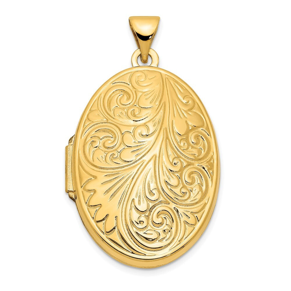 14k Yellow Gold Scroll Oval Locket Pendant for Women