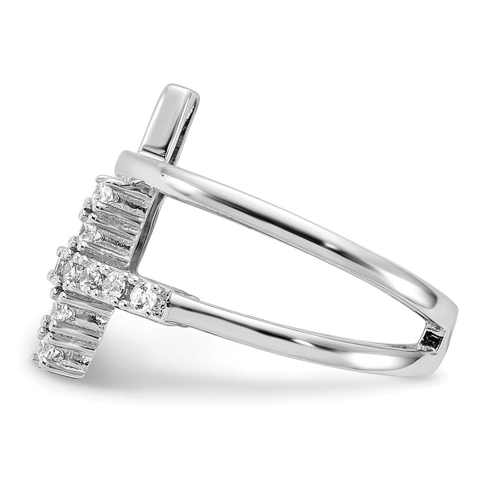 Sterling Silver Rhodium-plated Double Cross CZ Open Back Ring Size 7
