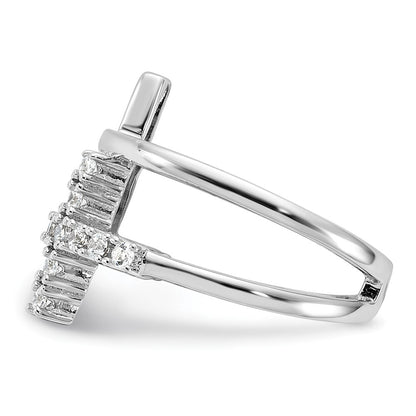 Sterling Silver Rhodium-plated Double Cross CZ Open Back Ring Size 7