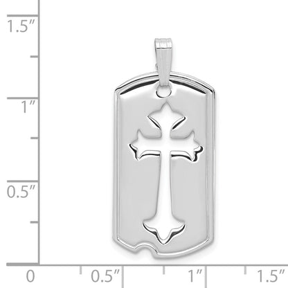 Sterling Silver Rhodium-plated Polished Dog Tag Cut out Cross Pendant