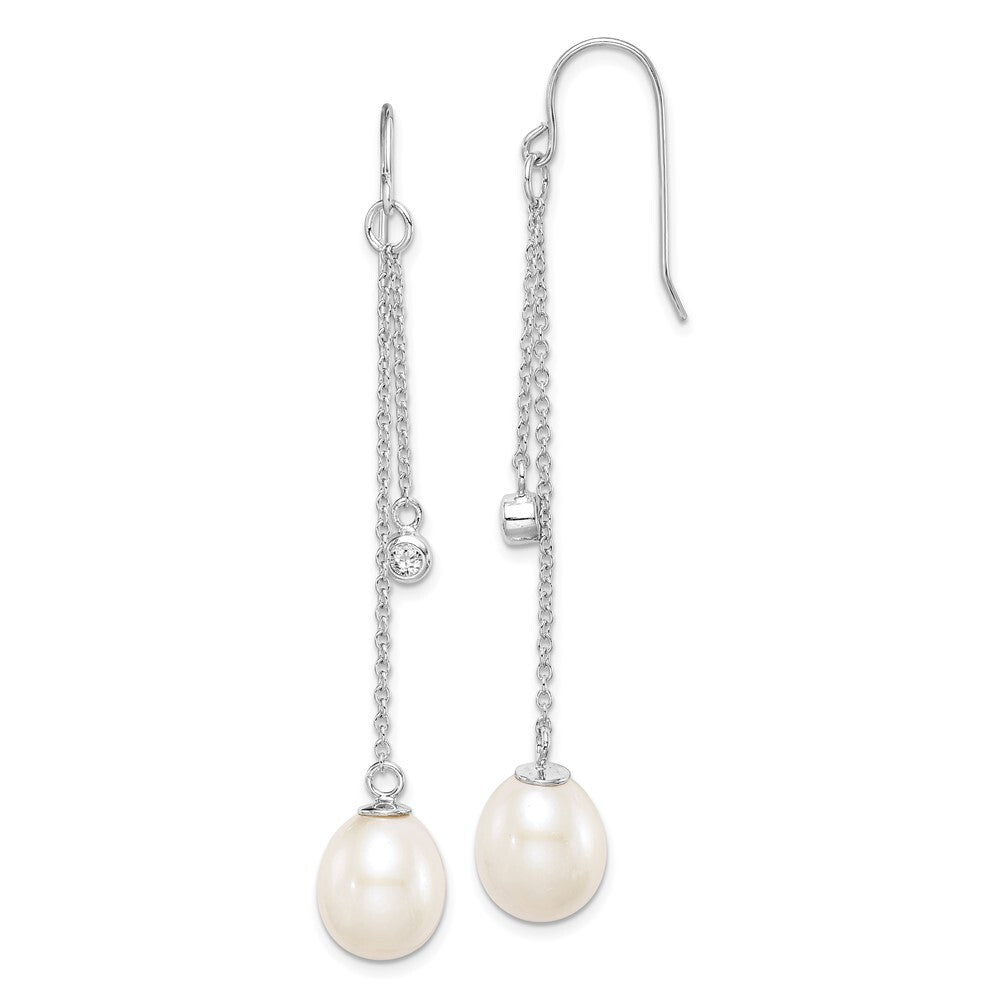 Sterling Silver White Teardrop Cultured Pearl & Cubic Zirconia Dangle Earrings