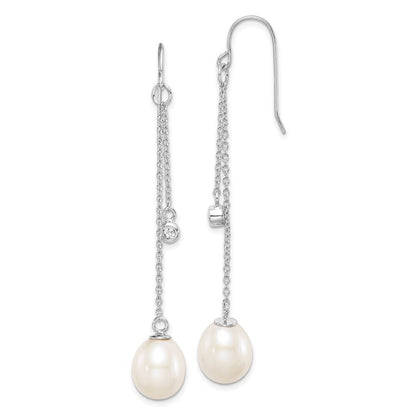 Sterling Silver White Teardrop Cultured Pearl & Cubic Zirconia Dangle Earrings
