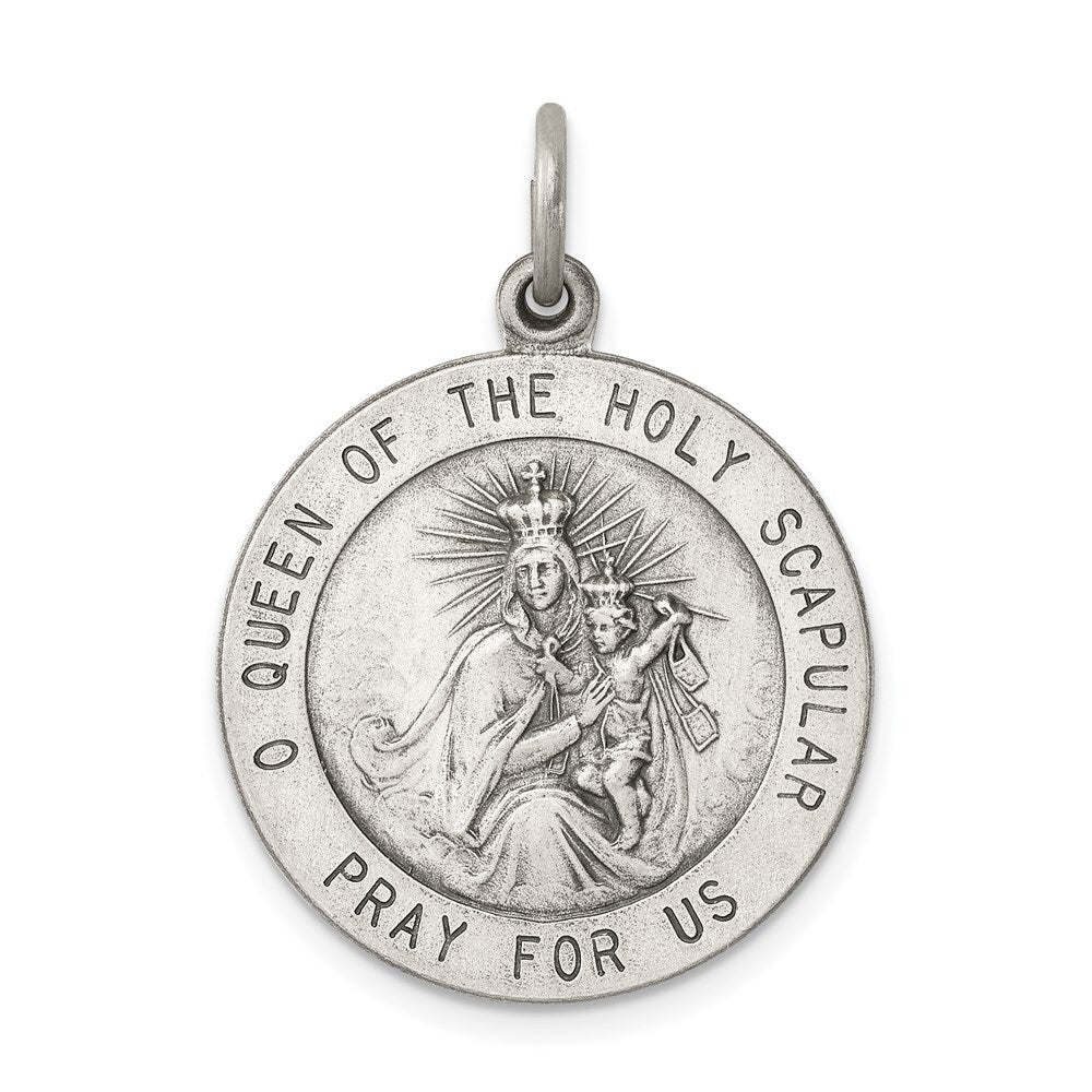 Sterling Silver Antiqued Queen of the Holy Scapular Medal Pendant