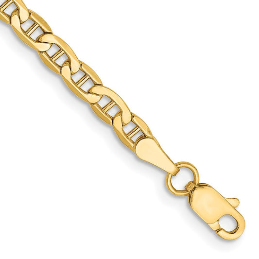 14k Yellow Gold 10 inch 3.2mm Semi-Solid Anchor with Lobster Clasp Anklet