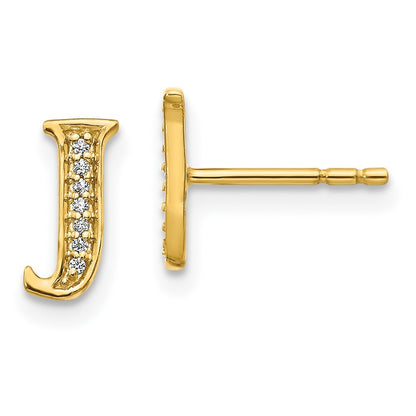 14k Yellow Gold Diamond Initial J Stud Earrings Gift for Women