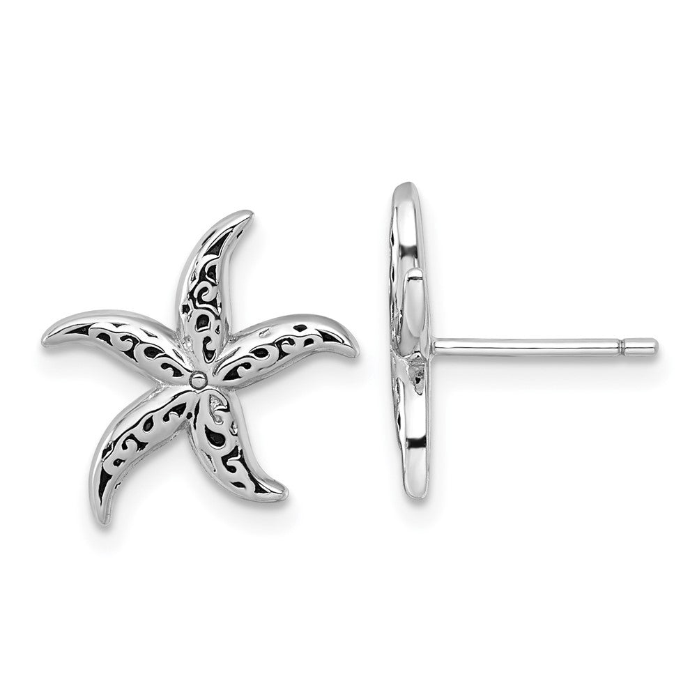 Sterling Silver Rhodium-plated Polished and Oxidized Filigree Starfish Earrings