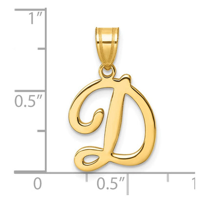 14k Yellow Gold Script Letter D Initial Pendant for Women