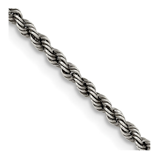 Sterling Silver Ruthenium-plated 2.3mm Rope Chain Necklace
