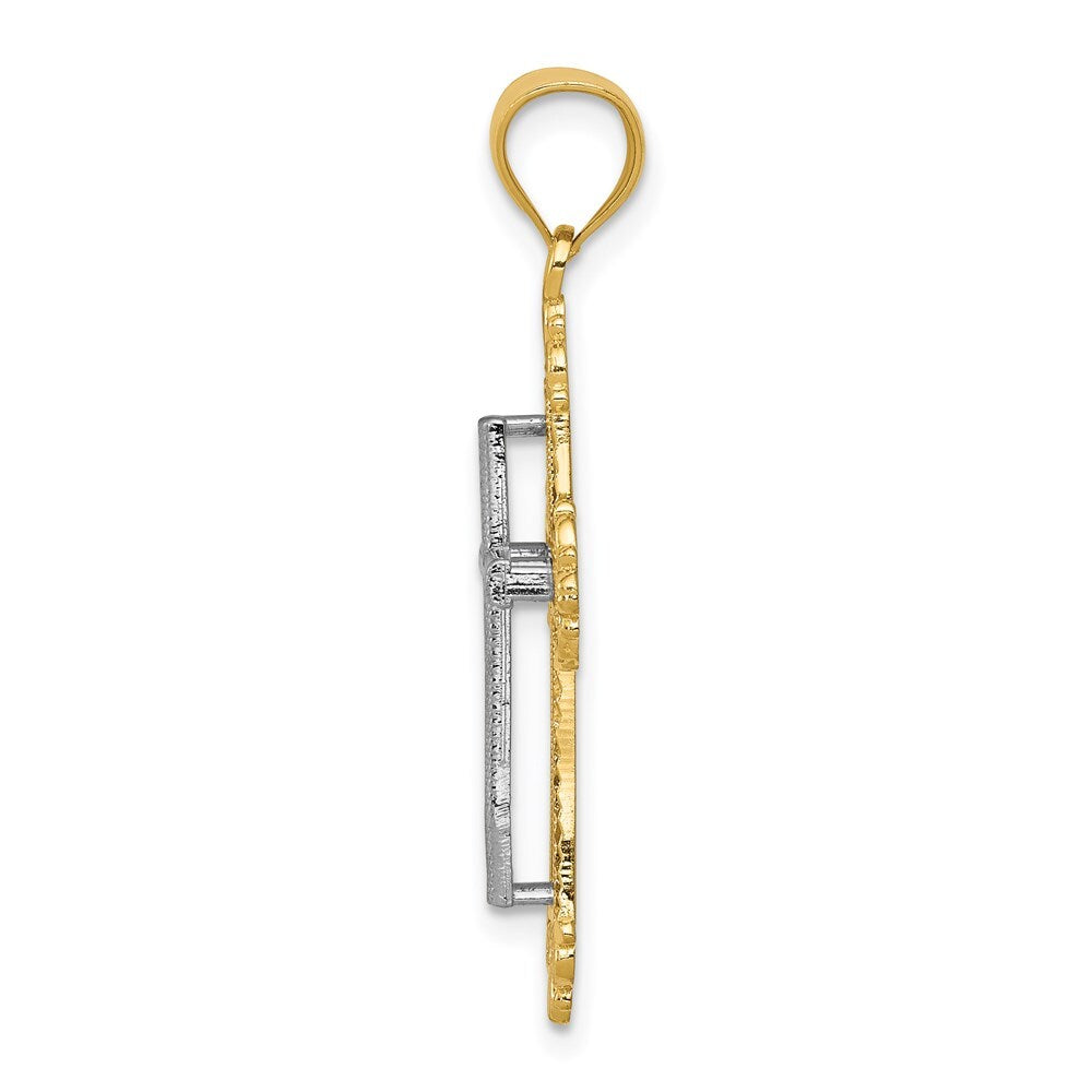 14k Two-tone Gold Fleur De Lis Cross Pendant for Women