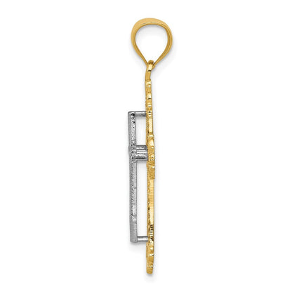 14k Two-tone Gold Fleur De Lis Cross Pendant for Women