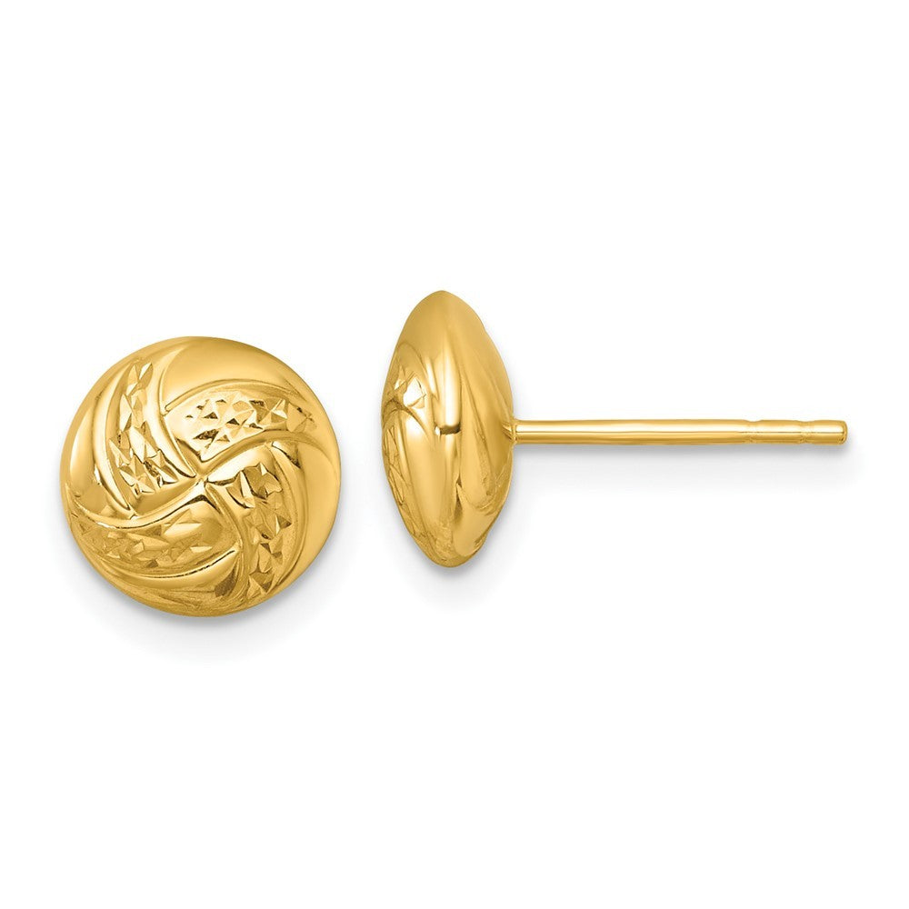 14k Yellow Gold Polished Textured Hollow Button Earrings