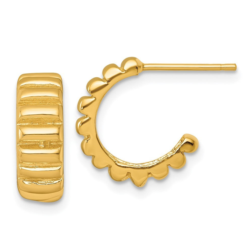 Sterling Silver Gold-tone Polished Scalloped C-Hoop Earrings