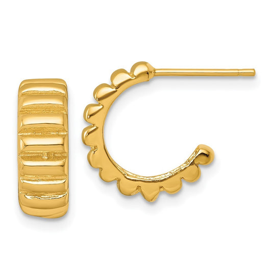 Sterling Silver Gold-tone Polished Scalloped C-Hoop Earrings