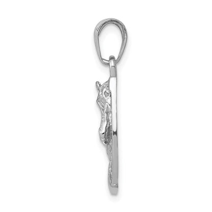 14k White Gold Solid Polished Horse Head in Horseshoe Pendant for Women