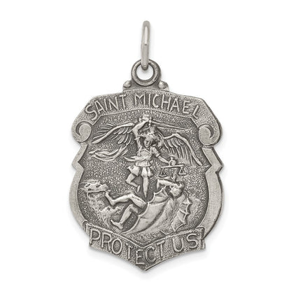 Sterling Silver Antiqued St. Michael Badge Medal Pendant